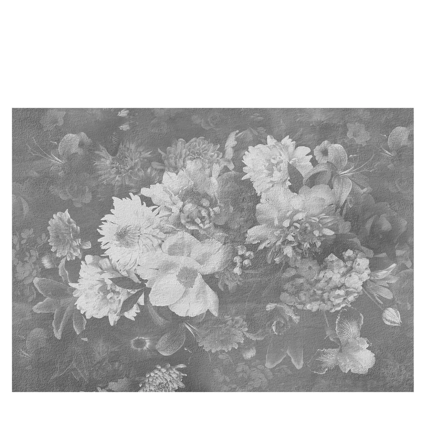 Carta da parati testurizzata con fiori in fiore in bianco e nero