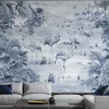 Carta da parati testurizzata artigianale blu Flamingos