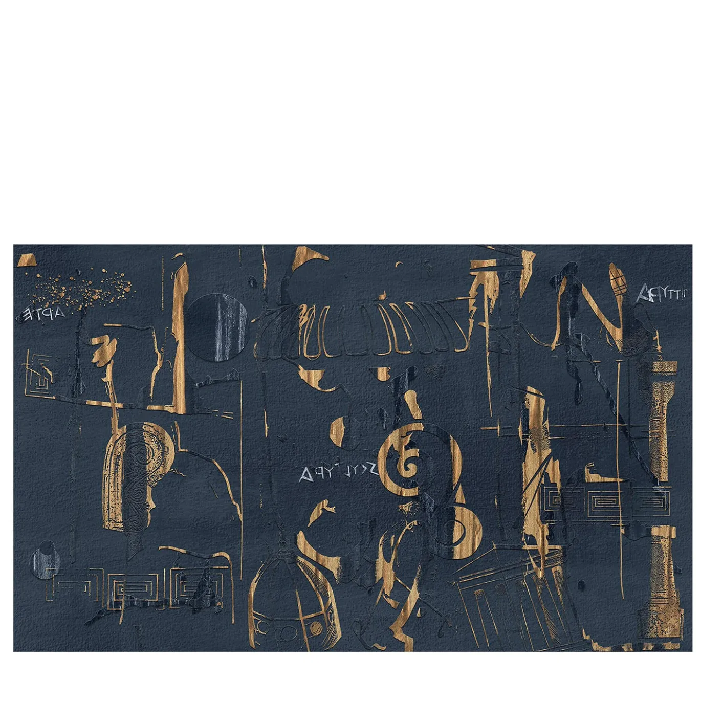 Carta da parati testurizzata con decorazione greca blu