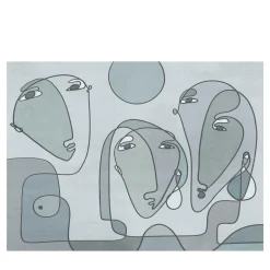 Carta da parati testurizzata con facce singolari di colore grigio-blu