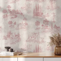 Carta da Parati Toile Vintage Francese Rosa