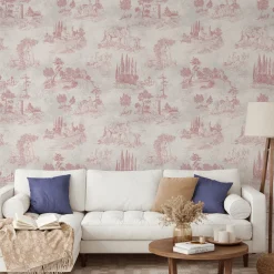 Carta da Parati Toile Vintage Francese Rosa
