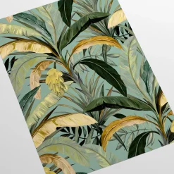 Carta da parati verde e gialla con foglie di banano