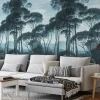 Carta da Parati Vintage con Alberi Blu