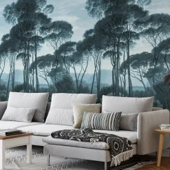 Carta da Parati Vintage con Alberi Blu