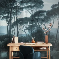 Carta da Parati Vintage con Alberi Blu