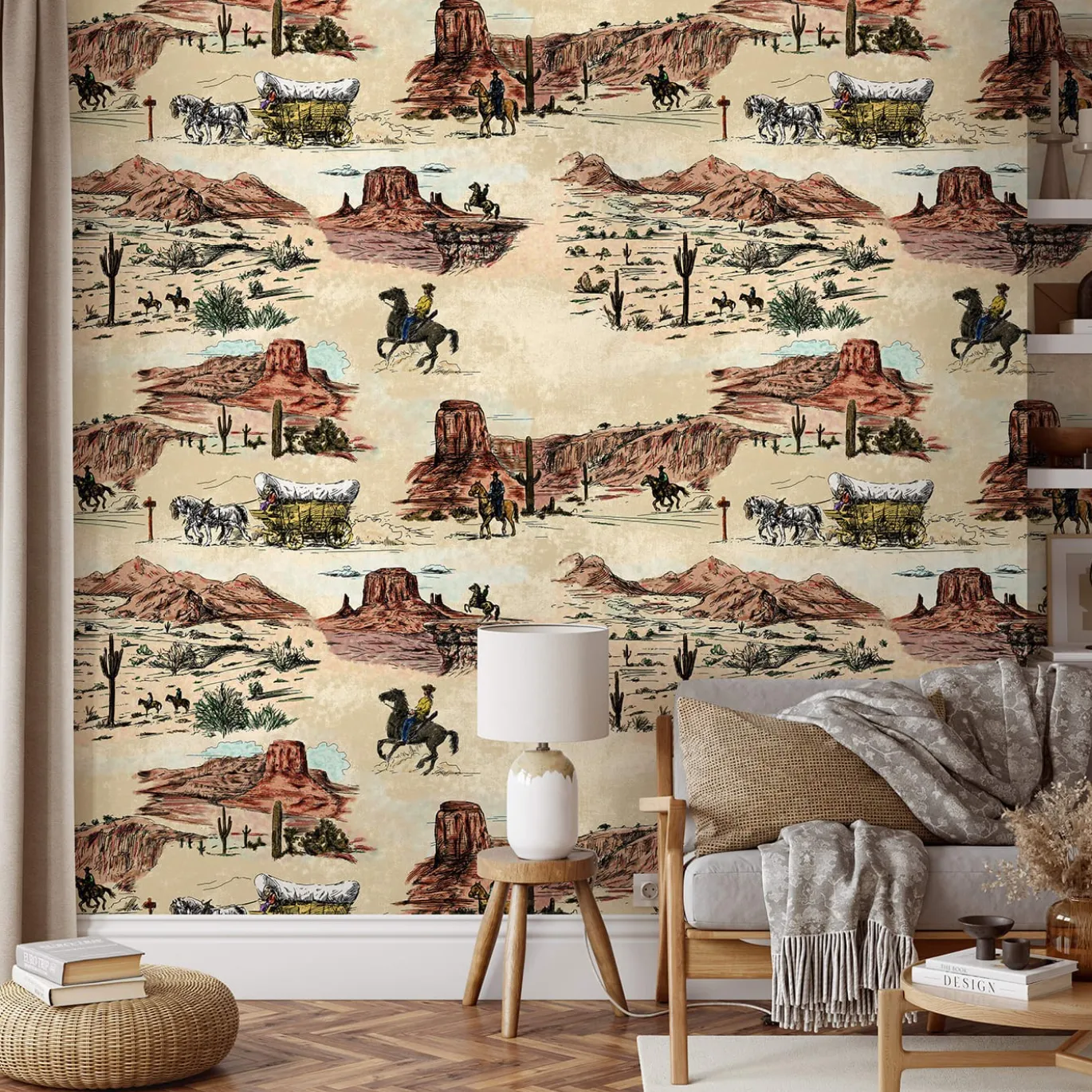 Carta da Parati Vintage Western con Cowboy e Cavalli