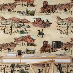 Carta da Parati Vintage Western con Cowboy e Cavalli