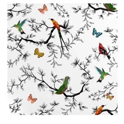 Carta da Parati Whimsical Birds and Butterflies Bianca