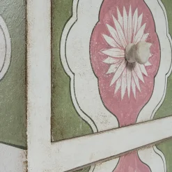 Cassettiera Barberini Bianca e Verde con Motivi di Girasole Rosa