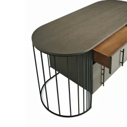 Cassettiera Doppler in Metallo Nero Opaco e Legno Grigio Fumé