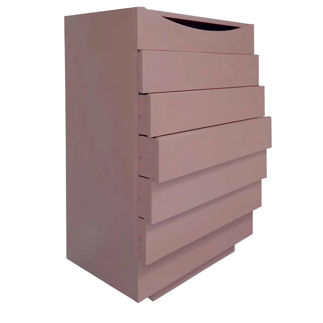 Cassettiera Settimino Rosa in legno di frassino verniciato
