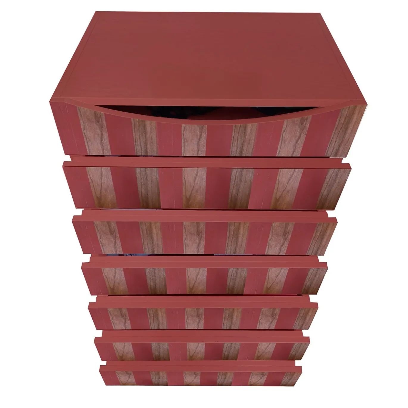 Cassettiera Settimino Strisce in legno di frassino laccato rosso
