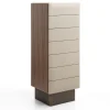Cassettiera SIR 7 in legno di noce e pelle beige