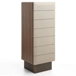 Cassettiera SIR 7 in legno di noce e pelle beige