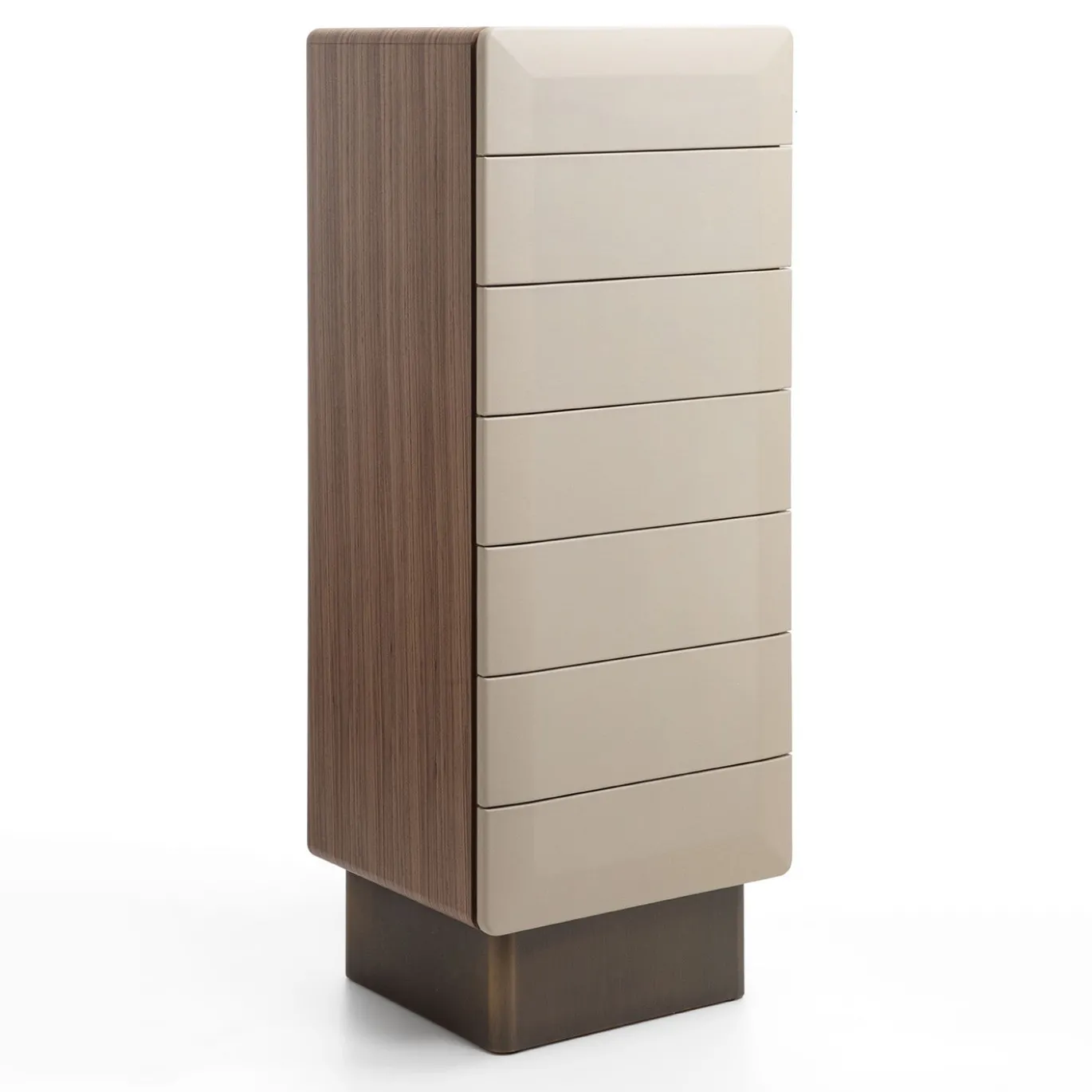 Cassettiera SIR 7 in legno di noce e pelle beige