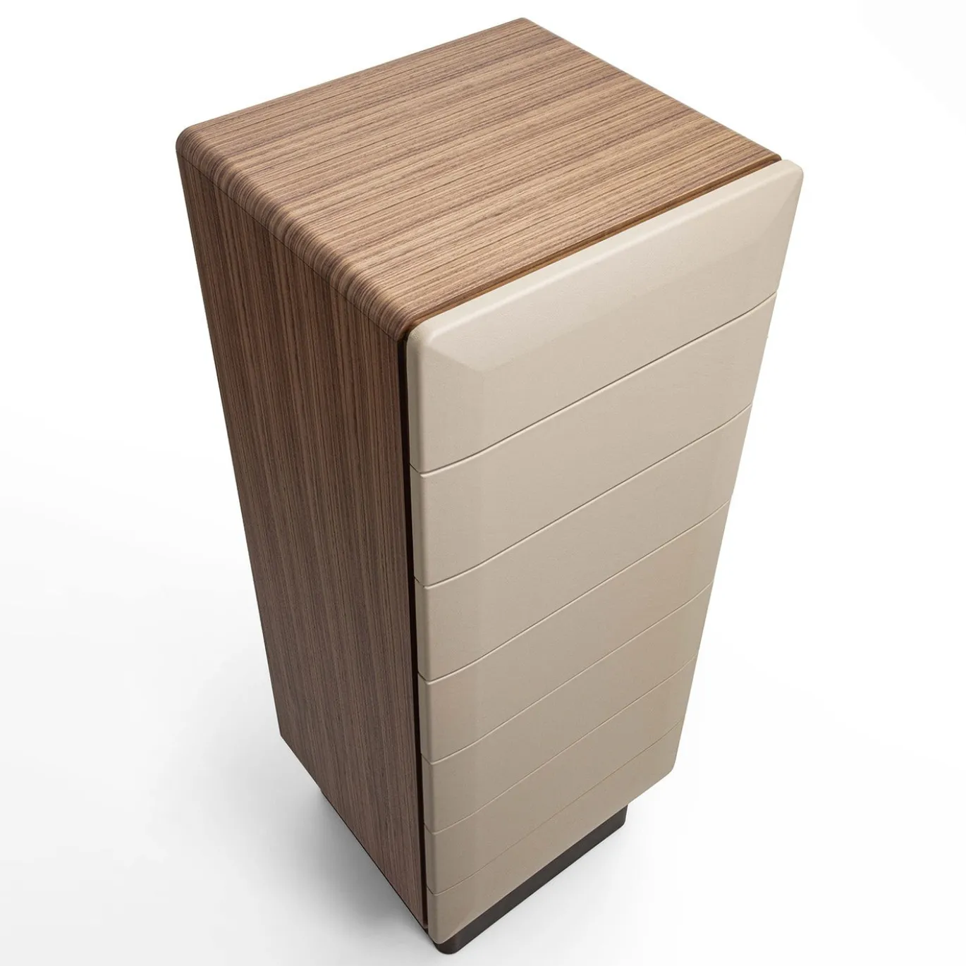 Cassettiera SIR 7 in legno di noce e pelle beige