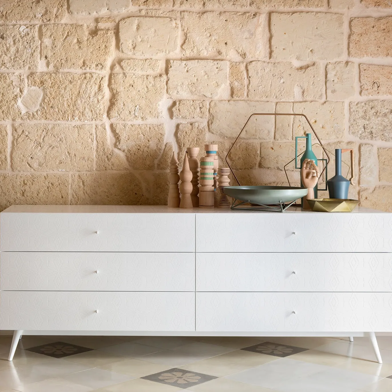 Cassettone bianco a 6 cassetti Tiles