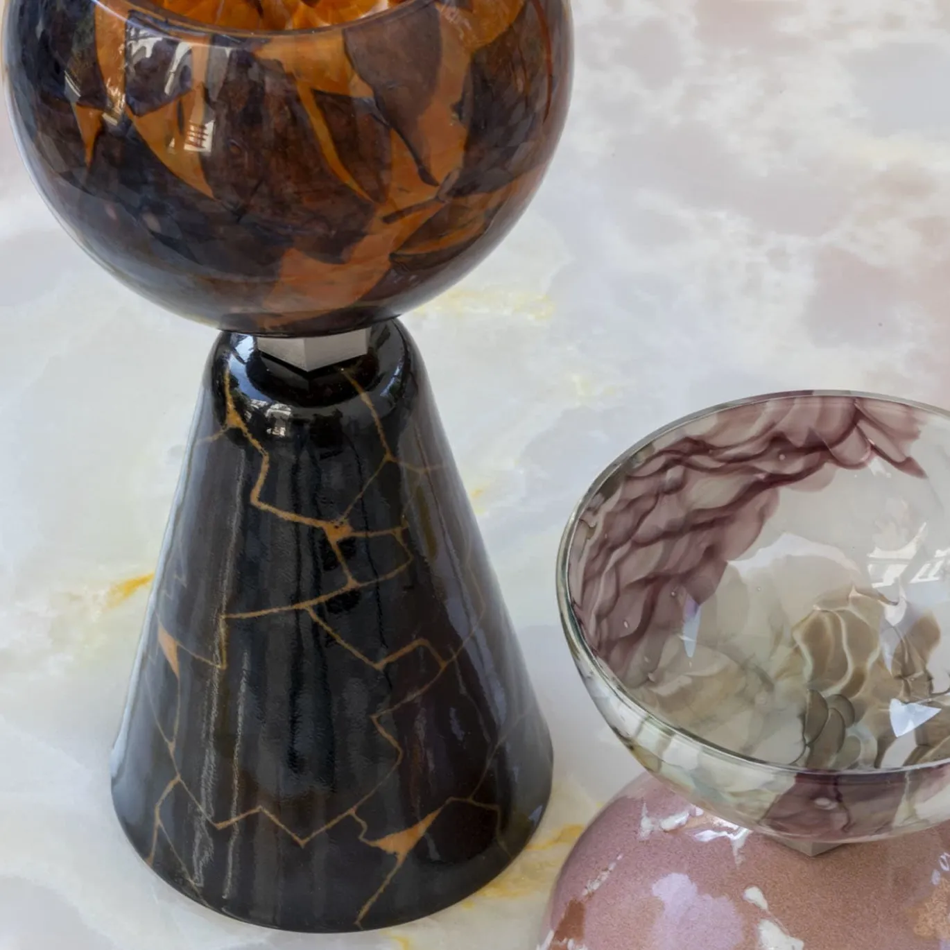 Centrotavola Alchimie in vetro di Murano Black Emperador