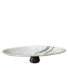 Centro tavola alto in ceramica Raku bianco e nero