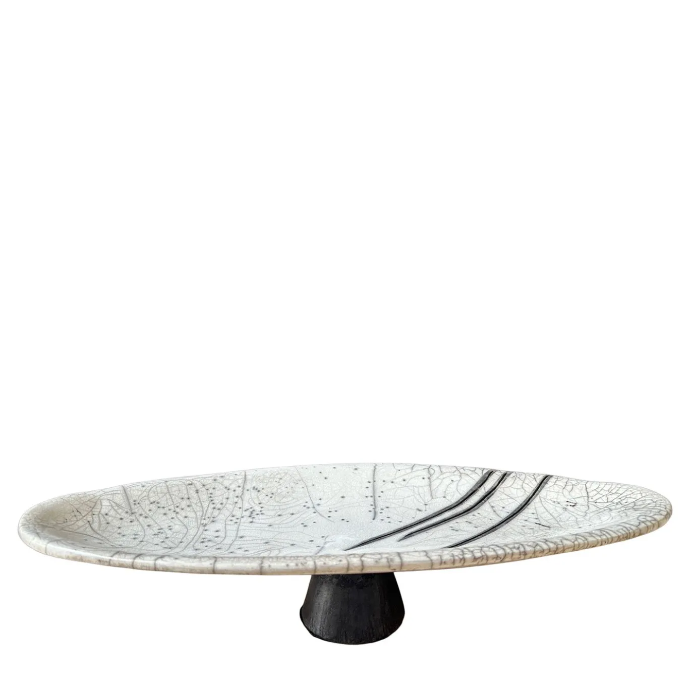 Centro tavola alto in ceramica Raku bianco e nero
