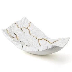 Centrotavola Levante in porcellana bianca con crepe oro