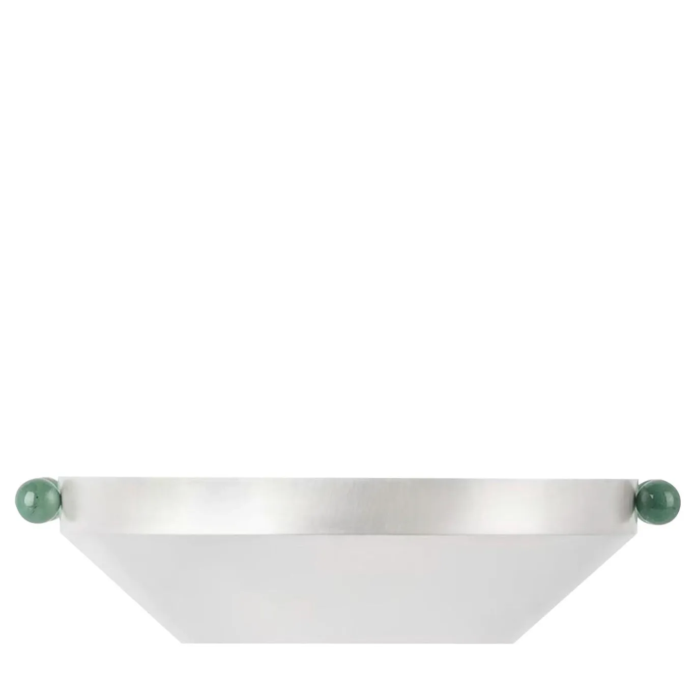 Centrotavola Triangular in ottone placcato argento con manici in pietra verde