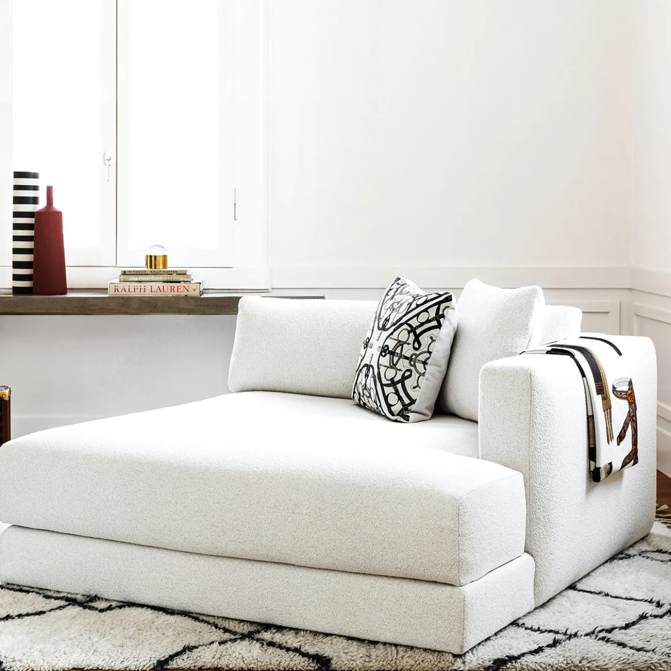 Chaise Longue Daniel in Tessuto Bianco