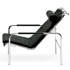 Chaise Longue Genni Nera e Cromo con Pouf di Gabriele Mucchi