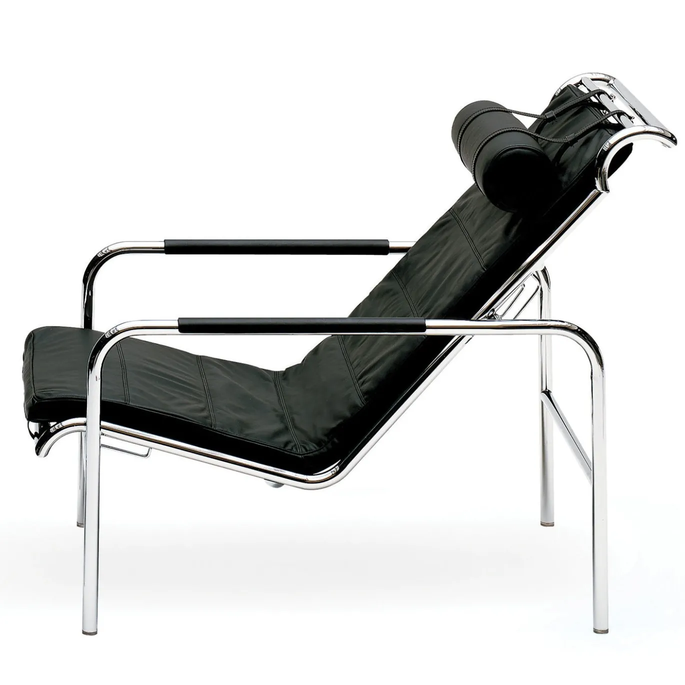 Chaise Longue Genni Nera e Cromo con Pouf di Gabriele Mucchi