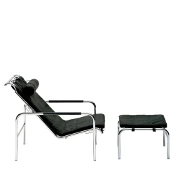 Chaise Longue Genni Nera e Cromo con Pouf di Gabriele Mucchi