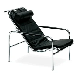 Chaise Longue Genni Nera e Cromo con Pouf di Gabriele Mucchi