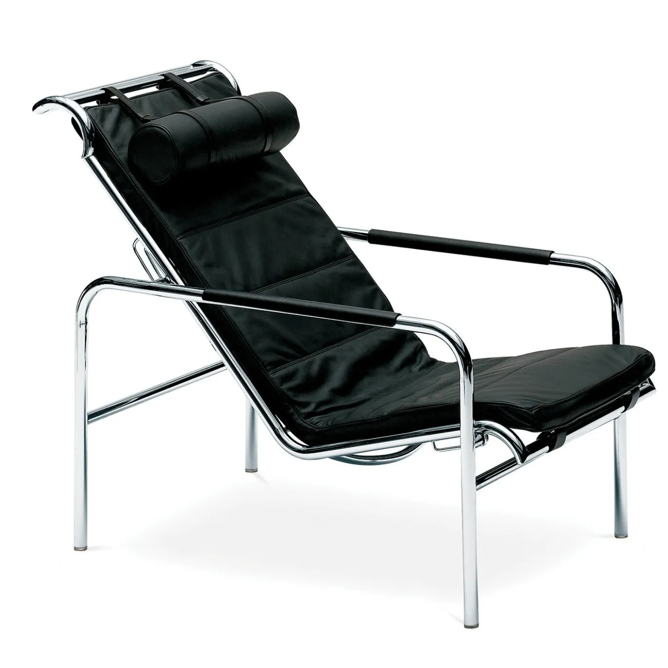 Chaise Longue Genni Nera e Cromo con Pouf di Gabriele Mucchi