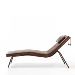 Chaise longue in pelle marrone vintage