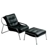 Chaise Longue Maggiolina in pelle nera e acciaio inossidabile con pouf di Marco Zanuso #1