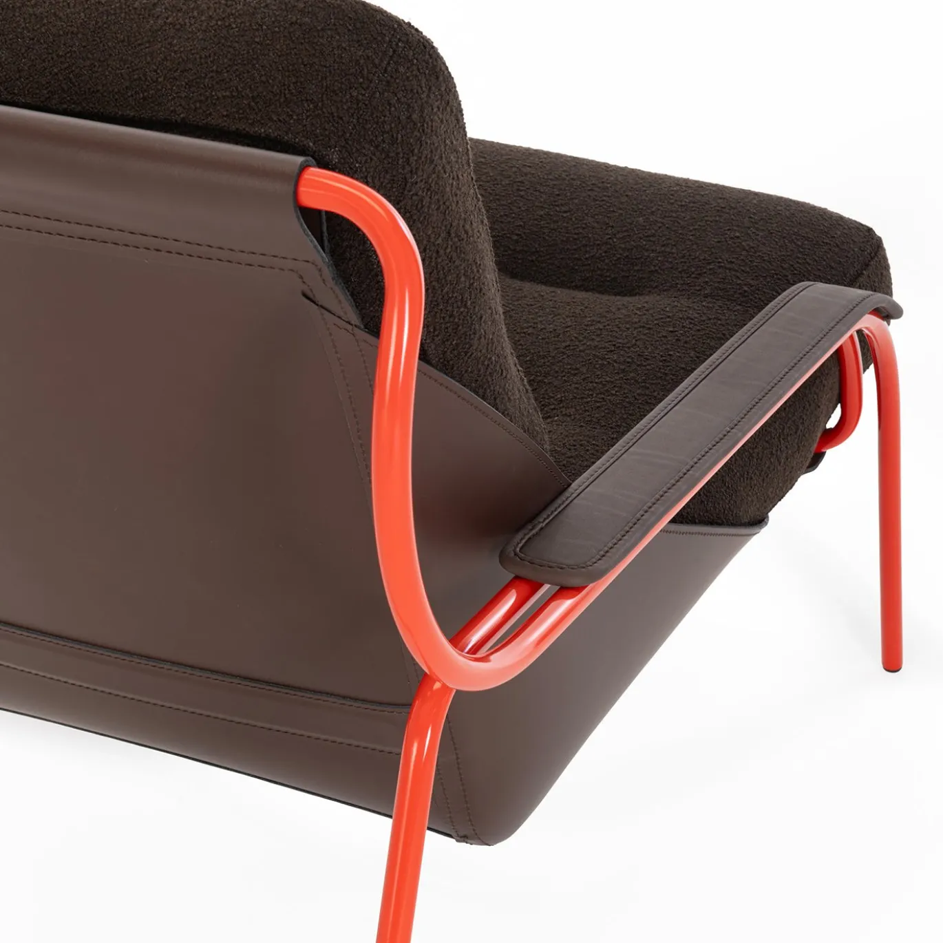 Chaise Longue Maggiolina Marrone con Struttura in Acciaio Arancione di Marco Zanuso