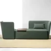 Chaise longue verde in velluto con vassoio - destra
