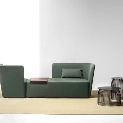 Chaise longue verde in velluto con vassoio - destra