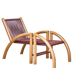 Chaise Okoume Legno e pelle marrone Chaise Longue