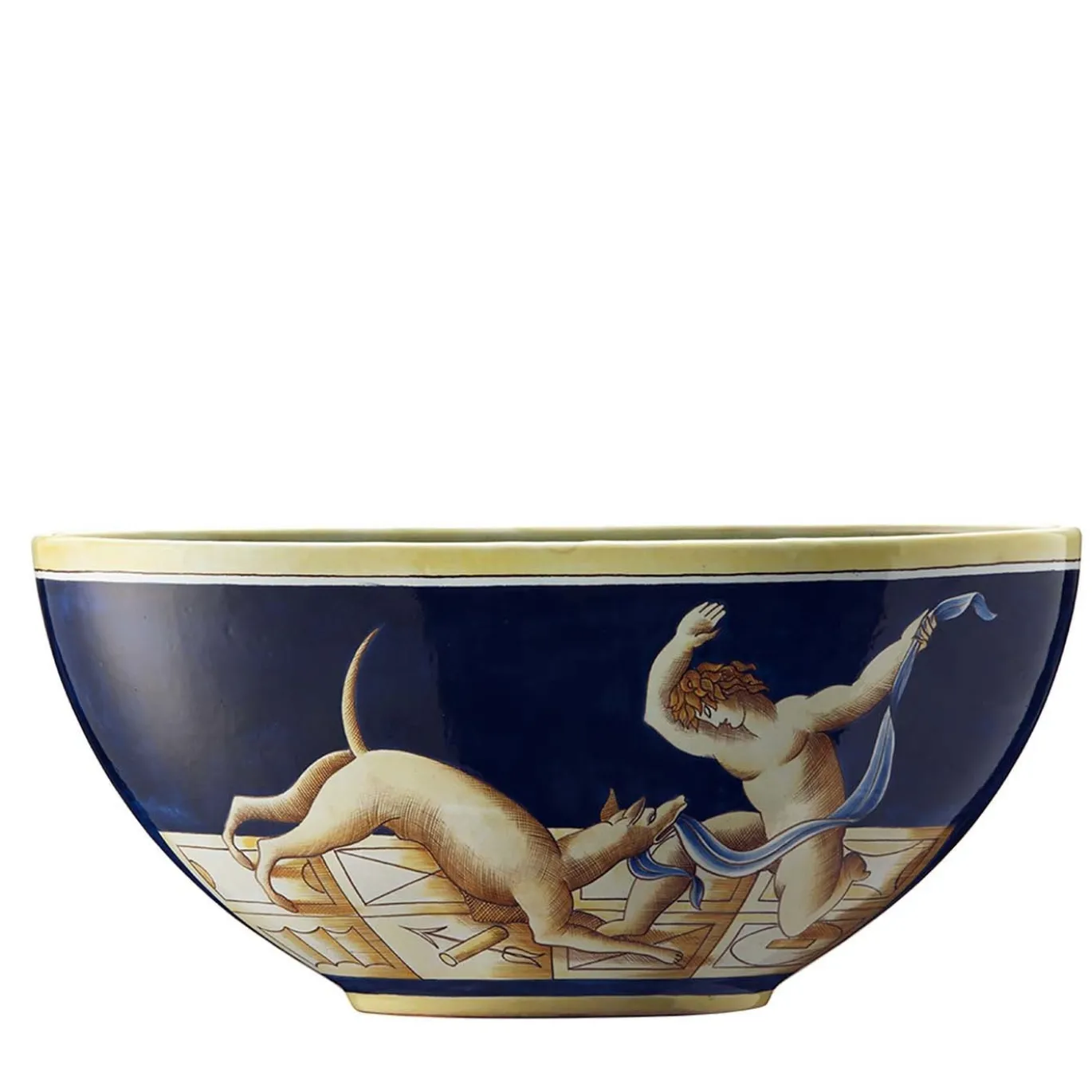 Cherubino con cane Ciotola ovale blu - Edizione limitata di Gio Ponti