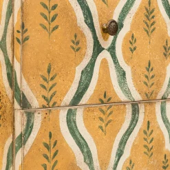 Comodino Brenta con cassetti Ocra e Motivo con foglia Verde