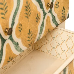 Comodino Brenta con cassetti Ocra e Motivo con foglia Verde