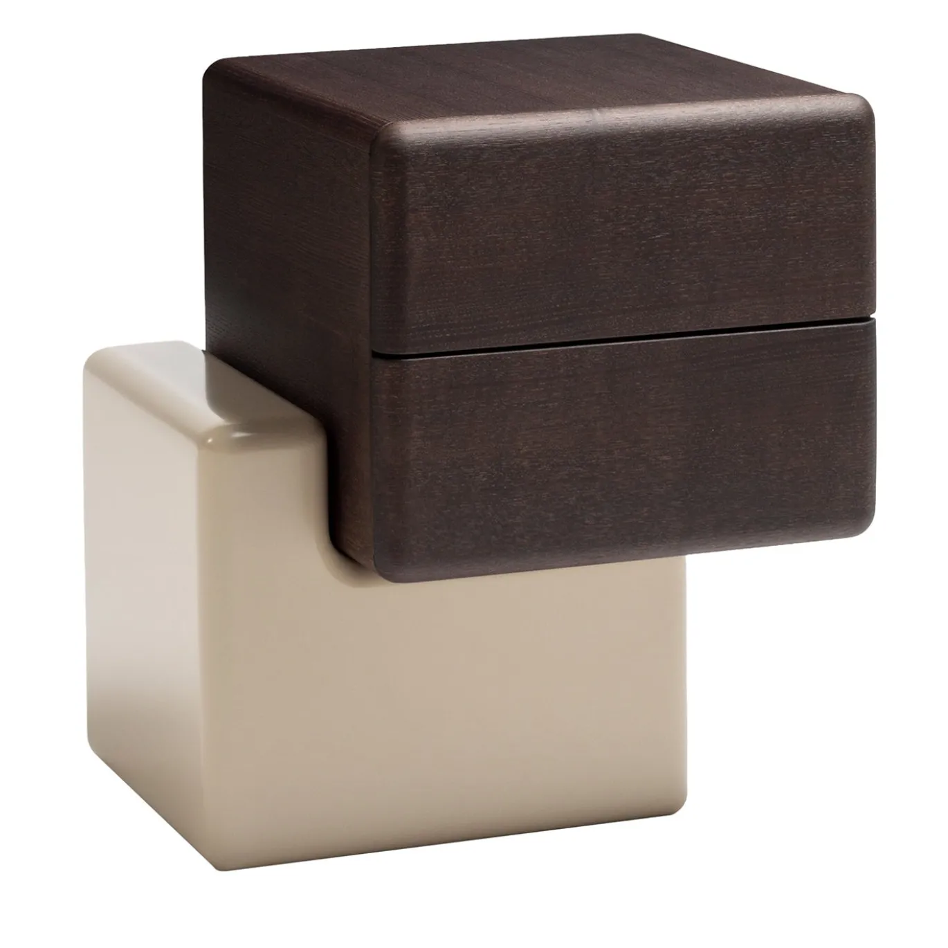 Comodino Brick N con Base Laccata Bianca Fumè e Cassetti in Legno Finitura Moka Lucidi