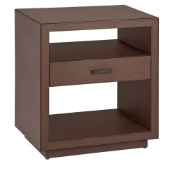 Comodino Carmen con Cassetto in Pelle Marrone