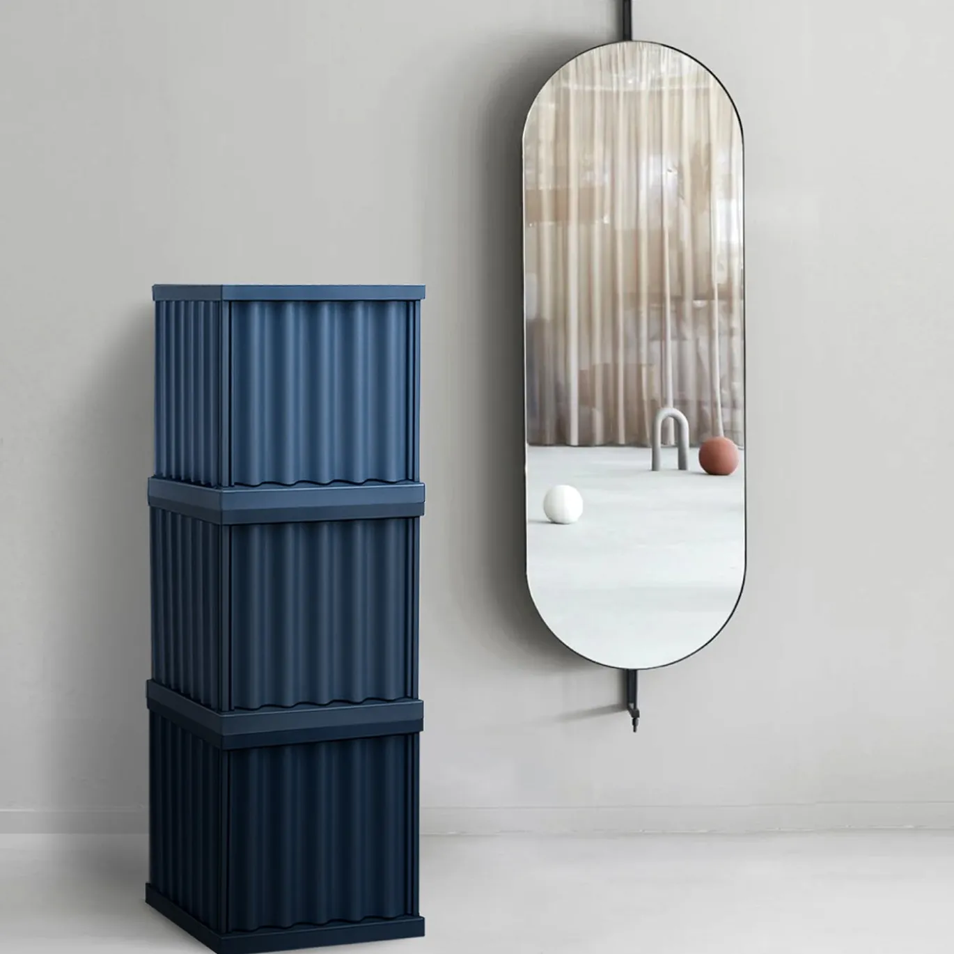 Comodino Curl in MDF Blu Petrolio