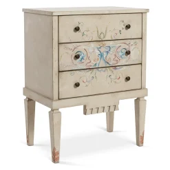 Comodino Fenice Taupe Chiaro con Top Marmorizzato e Motivo Grottesche