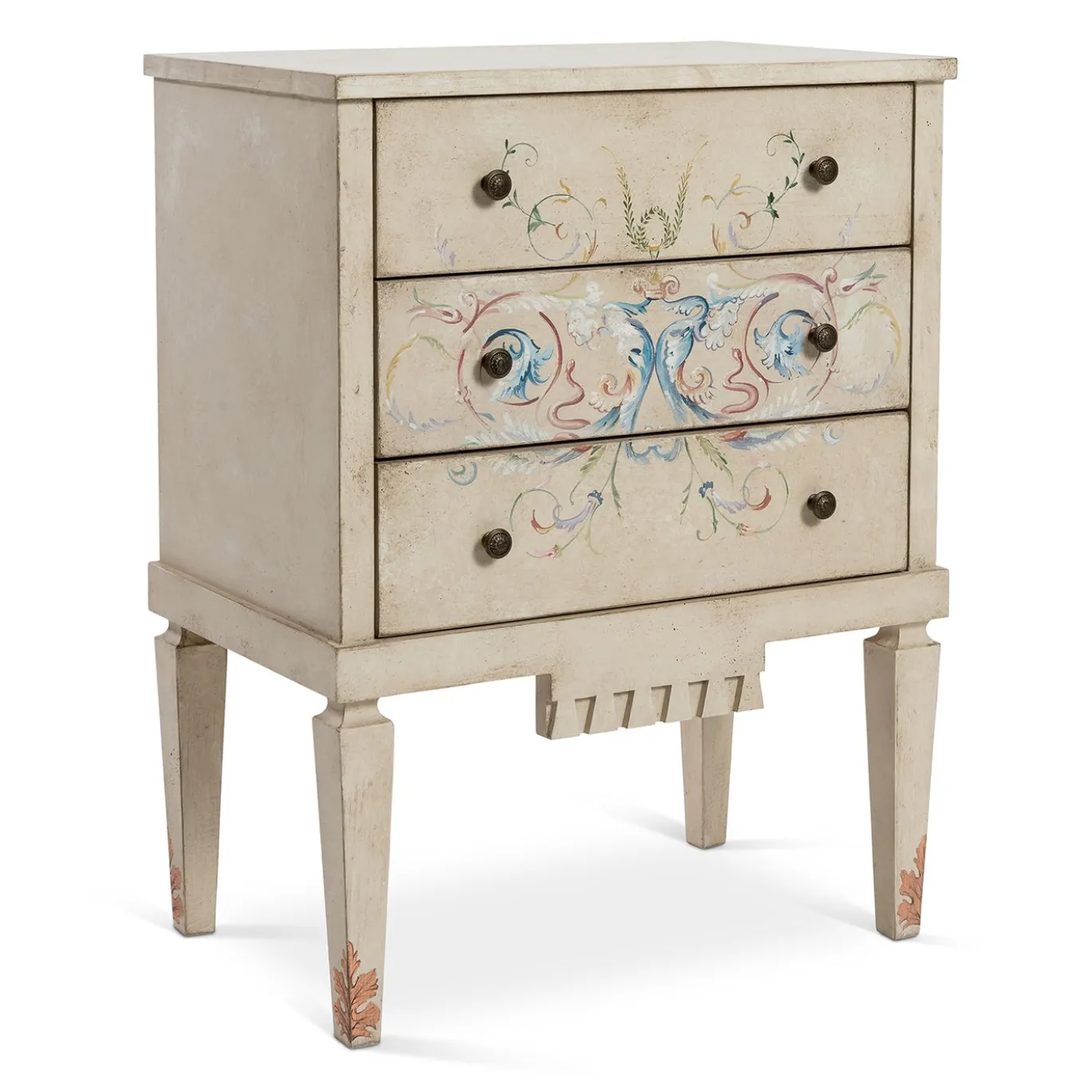Comodino Fenice Taupe Chiaro con Top Marmorizzato e Motivo Grottesche