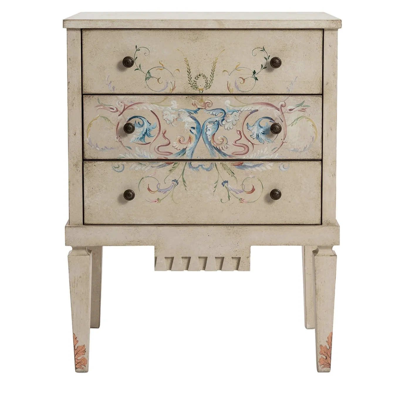 Comodino Fenice Taupe Chiaro con Top Marmorizzato e Motivo Grottesche
