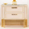 Comodino in pelle bianca e ottone placcato oro