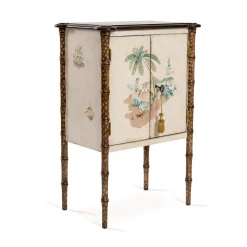 Comodino Lombardia Bamboo con Motivo Chinoiserie